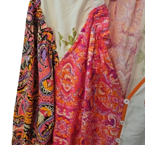 Paisley & Floral Print Mixed Patchwork Boho Button Blouse NWOT - Picture 3 of 6